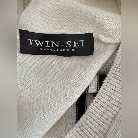 Twinset Simona Barbieri Striped Button Sweater Ruffle Hem Medium - Picture 8 of 10